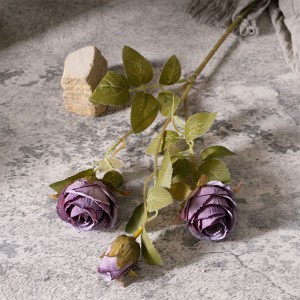 MW66008 Artificial Silk Flower Fall 2 Heads 1 Bud Rose Branch for DIY Wedding Bouquet Table Centerpiece Home Decor