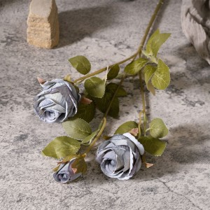 MW66008 Artificial Silk Flower Fall 2 Heads 1 Bud Rose Branch for DIY Wedding Bouquet Table Centerpiece Home Decor