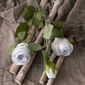 MW66009 Artificial Silk Flower Spring 2 Heads 1 Bud Rose Branch for Wedding Party Office Home Decor