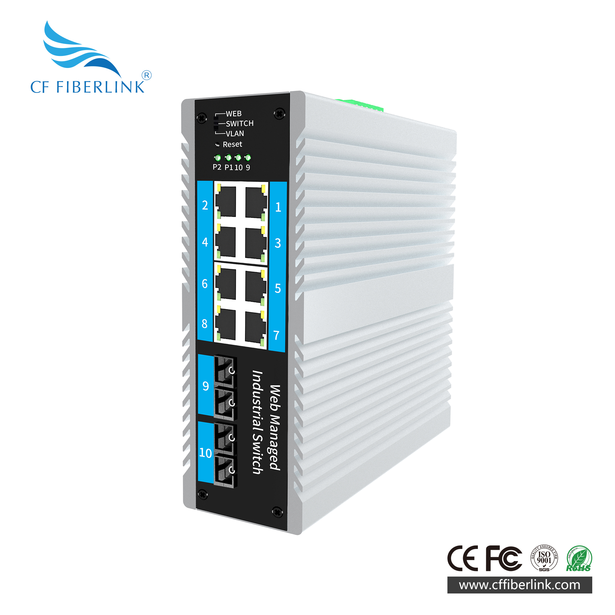 10-port 10/100M/1000M L2 WEB Managed Industrial Ethernet Switch multimode dual fiber