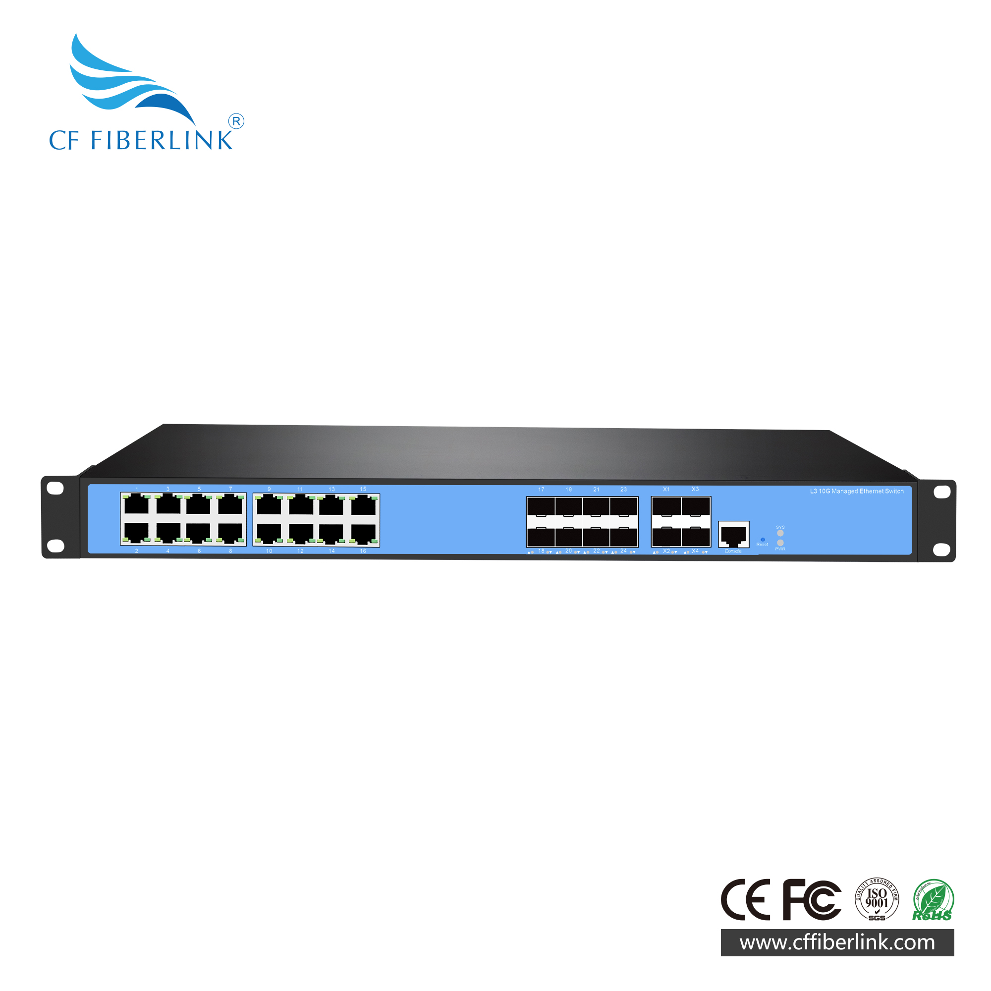 28-port 10G Uplink L3 Managed Ethernet Switch 4-Port 1/10G SFP  16-Port 10/100/1000Base-T RJ45  8-Port 100/1000Base-X SFP