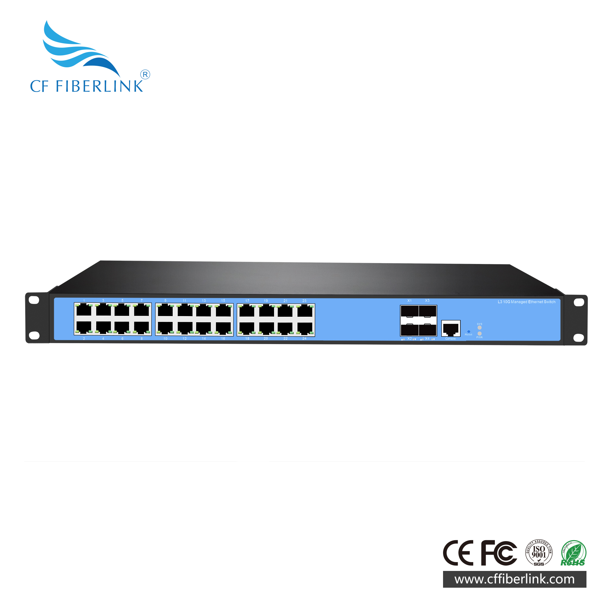 28-port 10G Uplink L3 Managed Ethernet Switch 4-Port 1/10G SFP  24-Port 10/100/1000Base-T RJ45