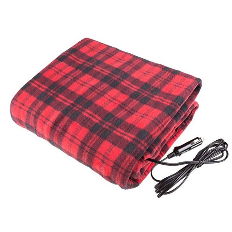 Soft Red Plaid Heating Blanket with Safety Feat...