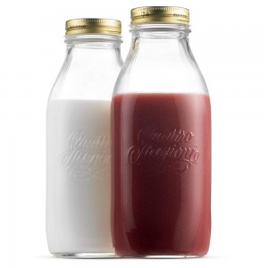 دودھ مشروبات رس کے 750 ملی لیٹر دھات سکرو ڑککن صاف شیشے کی بوتل