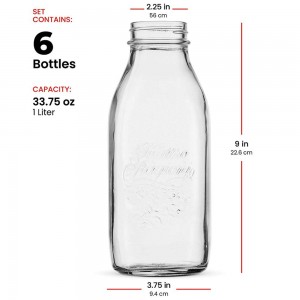 दूध पेय रस लागि 750 एमएल धातु स्क्रू ढक्कन गिलास बोतल स्पष्ट
