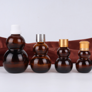 10ml empty amber calabash shape aluminium fancy small essential oil glass bottle with dropper