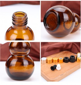 10ml empty amber calabash shape aluminium fancy small essential oil glass bottle with dropper