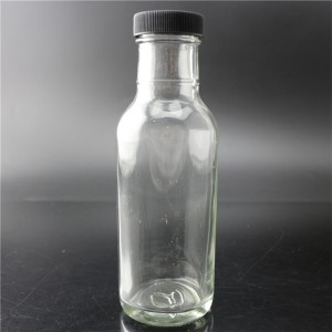 12oz empty chili sauce bottle with black cap and capsule