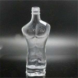 Botella de vidrio con forma de hombre de 250 ml para salsa con tapón
