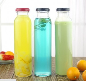 290ml  Empty Clear Round Glass Juice Bottle With Metal Lid Food Grade Beverage Glass Bottle