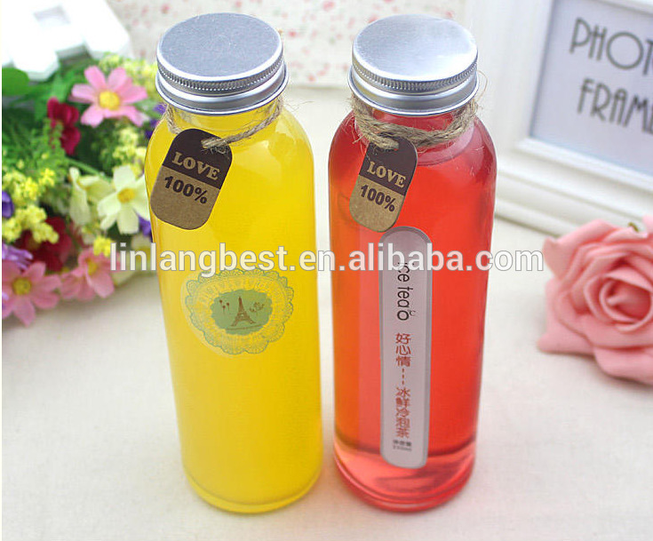 2017 New Style 10ml Refillable Bottle - 350ml 12oz food grade disposable clear glass packaging empty Orange juice beverage round glass bottle with cap – Linlang