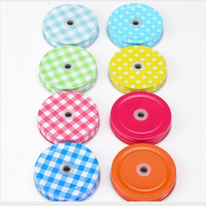 48mm colored metal screw lug low temperature lid for glass bottle with straws holes