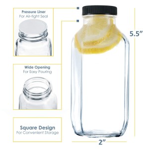 500ml french square beverage juice glass bottle with screw metal lid