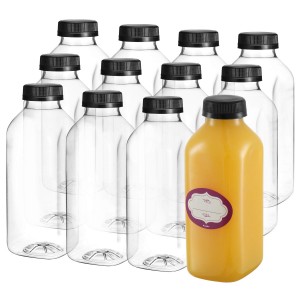 500ml french square beverage juice glass bottle with screw metal lid