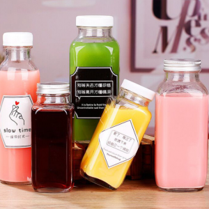 8 oz 16 oz 32 oz Clear Square Juice Glass Bottles for Kombucha Tea Soft Smoothie