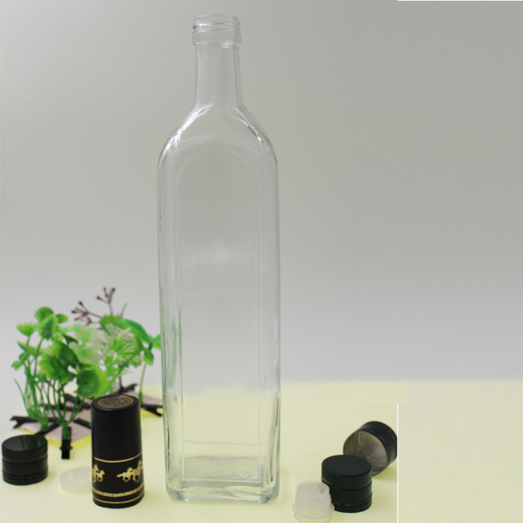 Top Quality New Promotion Big Glass Bottle - Carve Olive Transparent Square Oil Glass Bottle Container – Linlang