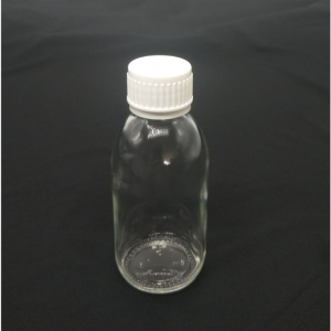 Credible transparent empty glass pharmaceutical bottle/pharmaceutical 100ml white bottle gold cap