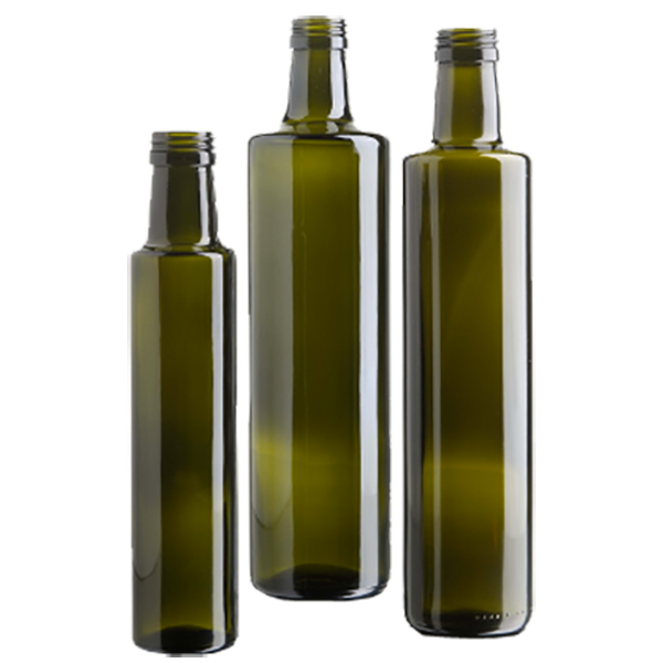 250ml 500ml 750ml 1L Sticla rotundă de sticlă cu ulei de măsline, verde închis, cu capace