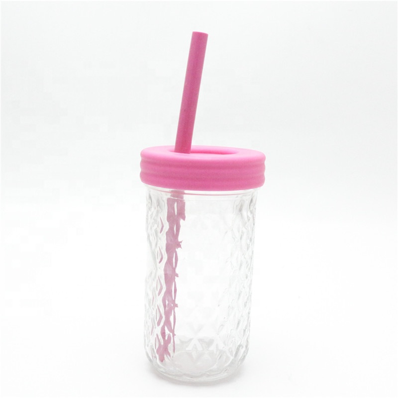 Linlang shanghai hot sale design mason glass jar suppliers wide mouth wholesale with silicone straw