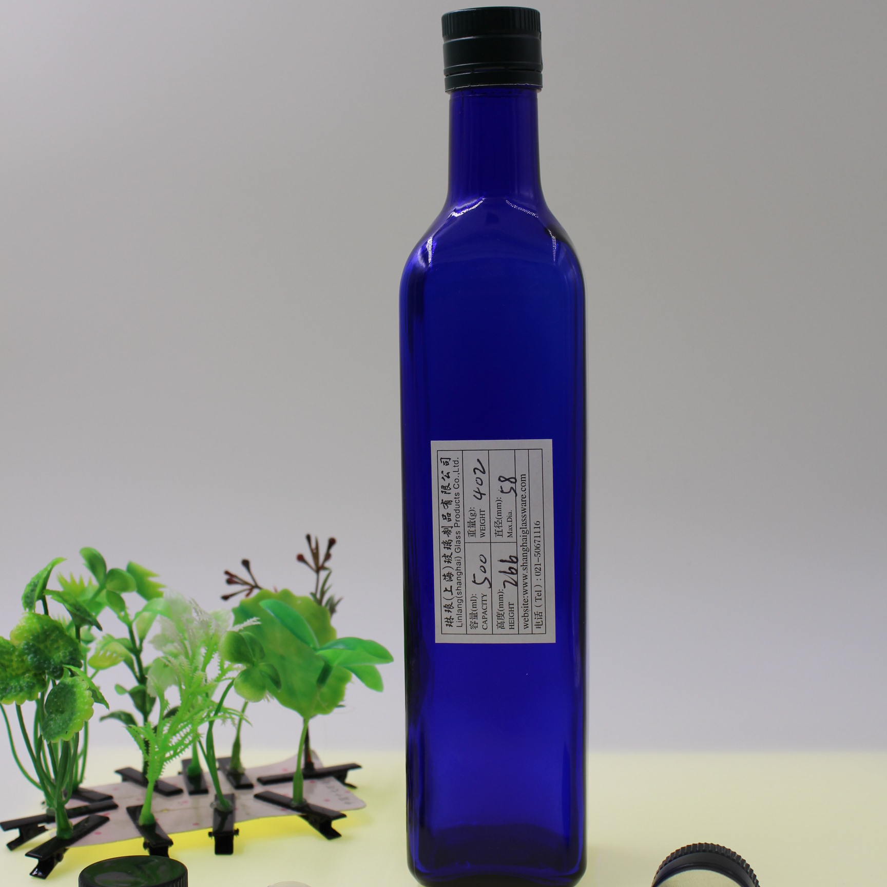 250ml 500ml 750ml wholesale dark blue cylindrical glass olive oil bottle