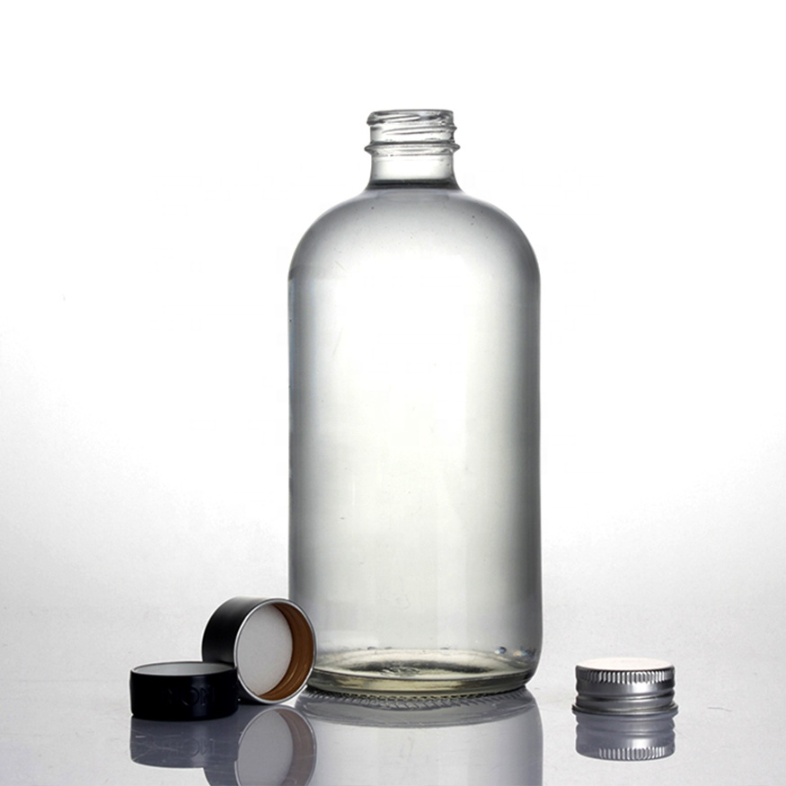 شعار مخصص برغي روم الجن شراب صيدلاني طبي 28400 GPI finish Vodka clear 500ml 480ml 16oz spirits boston glass bottle