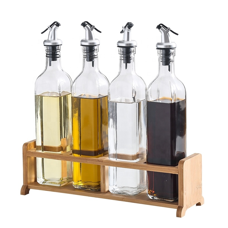 Bottiglia di vetro per olio d'oliva da cucina vuota quadrata trasparente con coperchio