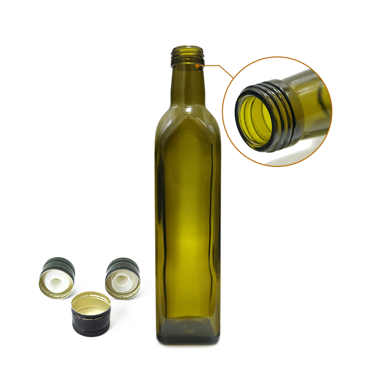 Ciemnozielona i brązowa szklana butelka oliwy z oliwek / szklana butelka oleju do gotowania
