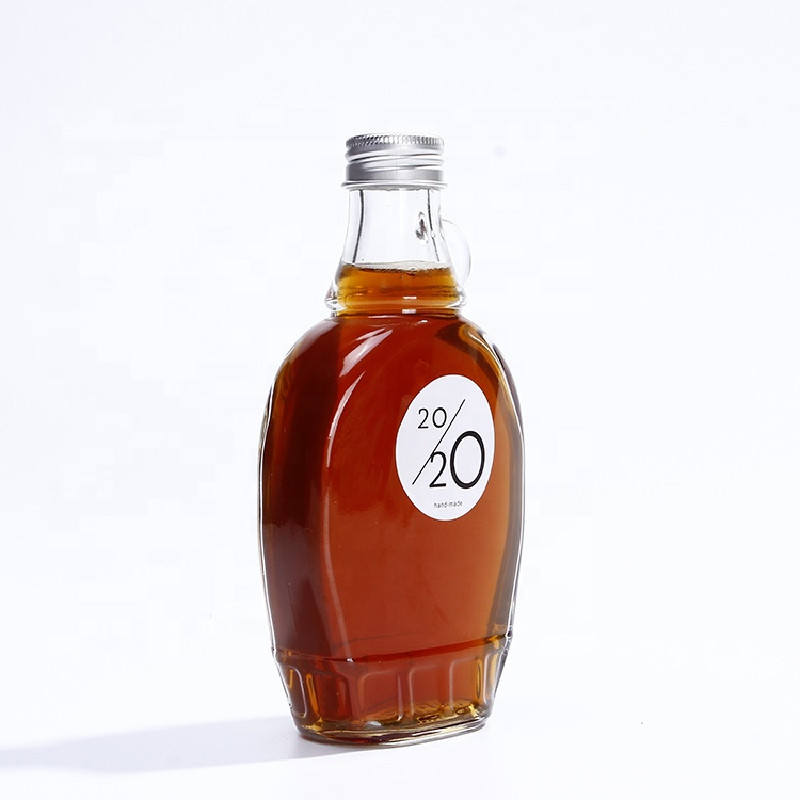 Shanghai Linlang wholesale flat maple syrup glass bottle with glass handle