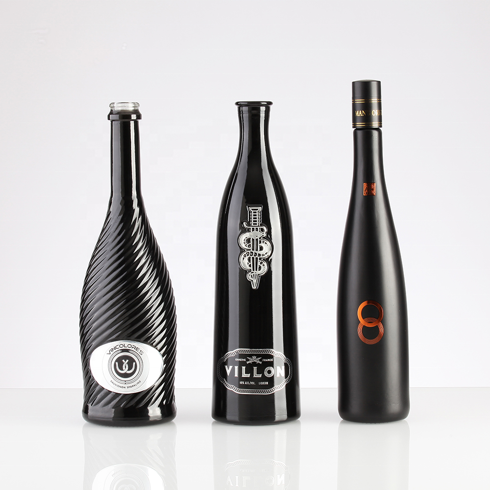 Shanghai SUBO custom design logo spray black embossed liquor 700ml 750ml  bottle