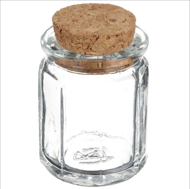 1.2 oz Clear Glass Cork Top Octagon Jar