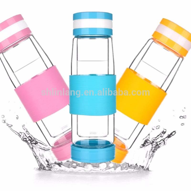 water bottle glass bottle with silicon rubber case high borosilicate glass