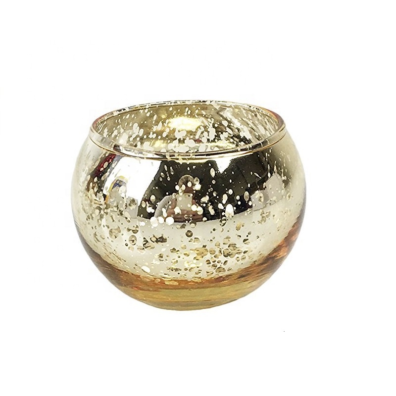 Wholesale 2" H Speckled Gold Round Mercury Glass Votive Candle Holders for Weddings and Home Decor
