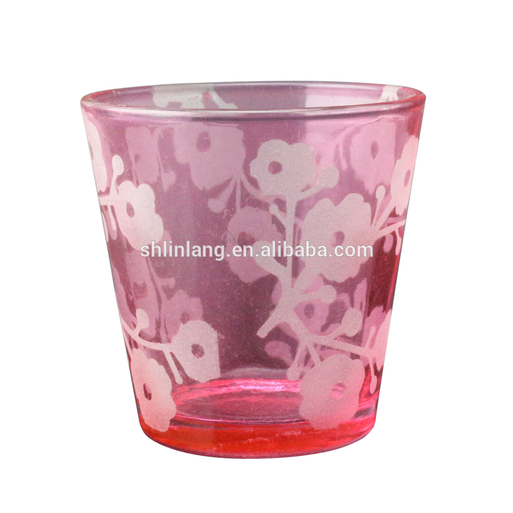 Clear Red Tealight Glass Candle Holder With Fashion Pattern