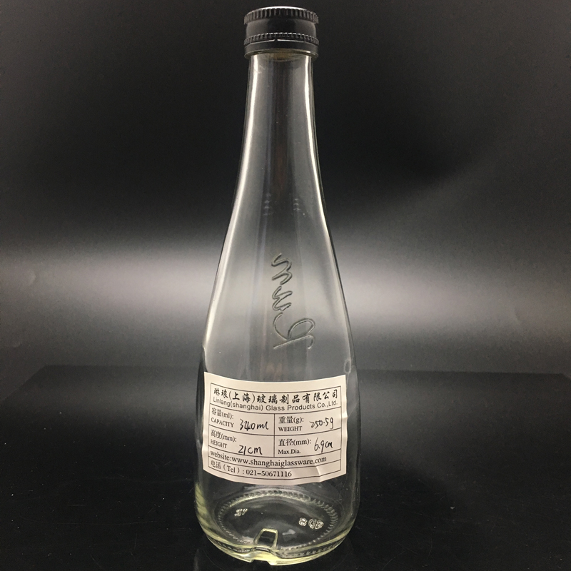 linlang 340ml Διαφανή ανάγλυφα γυάλινα μπουκάλια ποτών με καπάκια Χονδρική