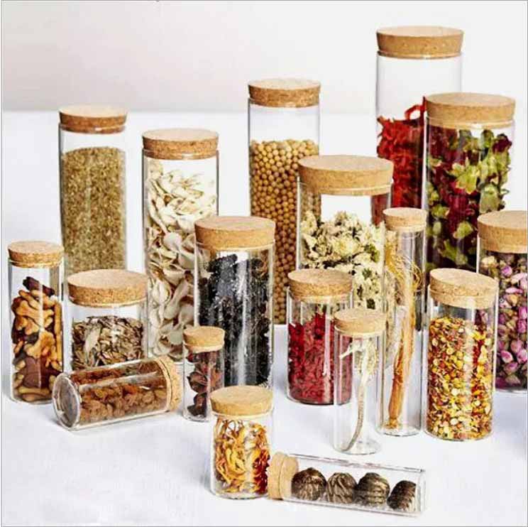 Empty 30ml 50ml 100ml Glass Bottles Dry food Container jar with Cork Stopper Transparent Clear Bottles