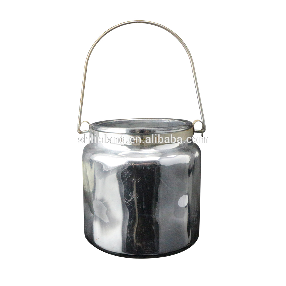 wedding decorative luxury plating silver glass candle holder with metal handle