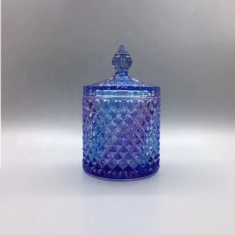 Linlang venda calenta de luxe Vela pots porpra real Geo vela de vidre pots Geo tallar vidre pots per a la fabricació d'espelmes