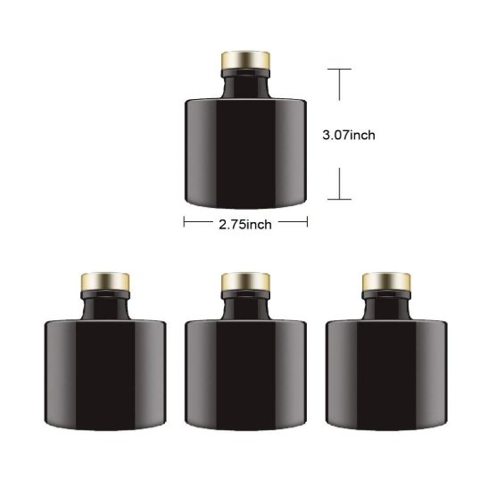 Black Glass Diffuser Bottles Round Diffuser Jars with Gold Caps 100ml 3.4ounce Fragrance DIY Replacement Reed Diffuser