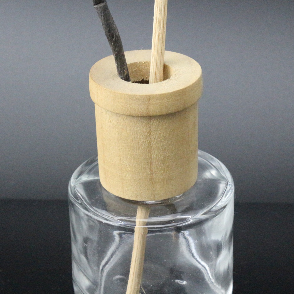 Glass Diffuser Bottle 200ml Round with Sealing Plug and Wood Cap