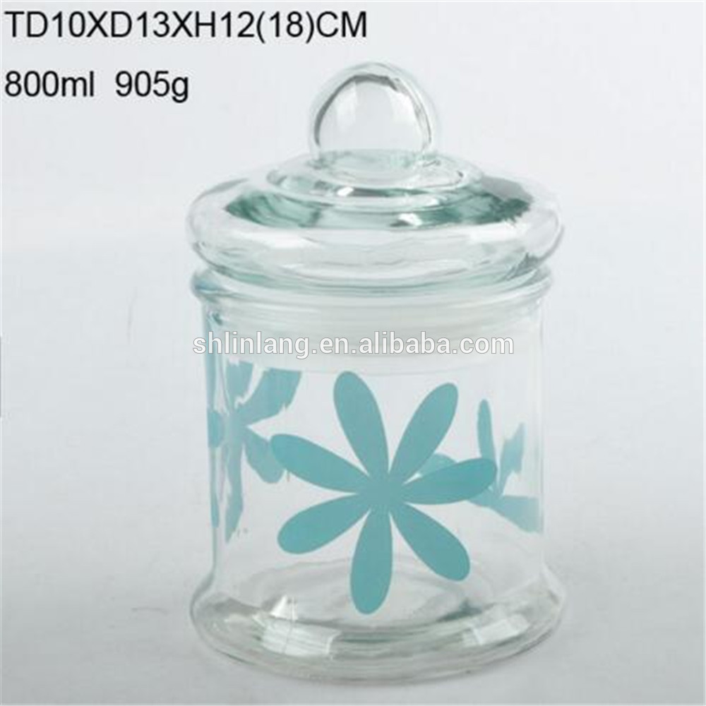 Linlang clear round glass storage jar with glass lid