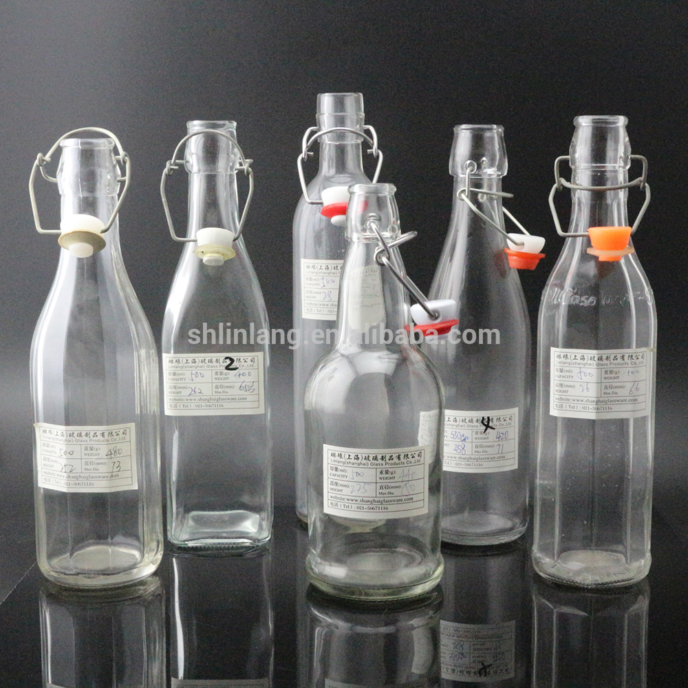 Shanghai Linlang wholesale custom made shape swing flip top glass bottles 500ml