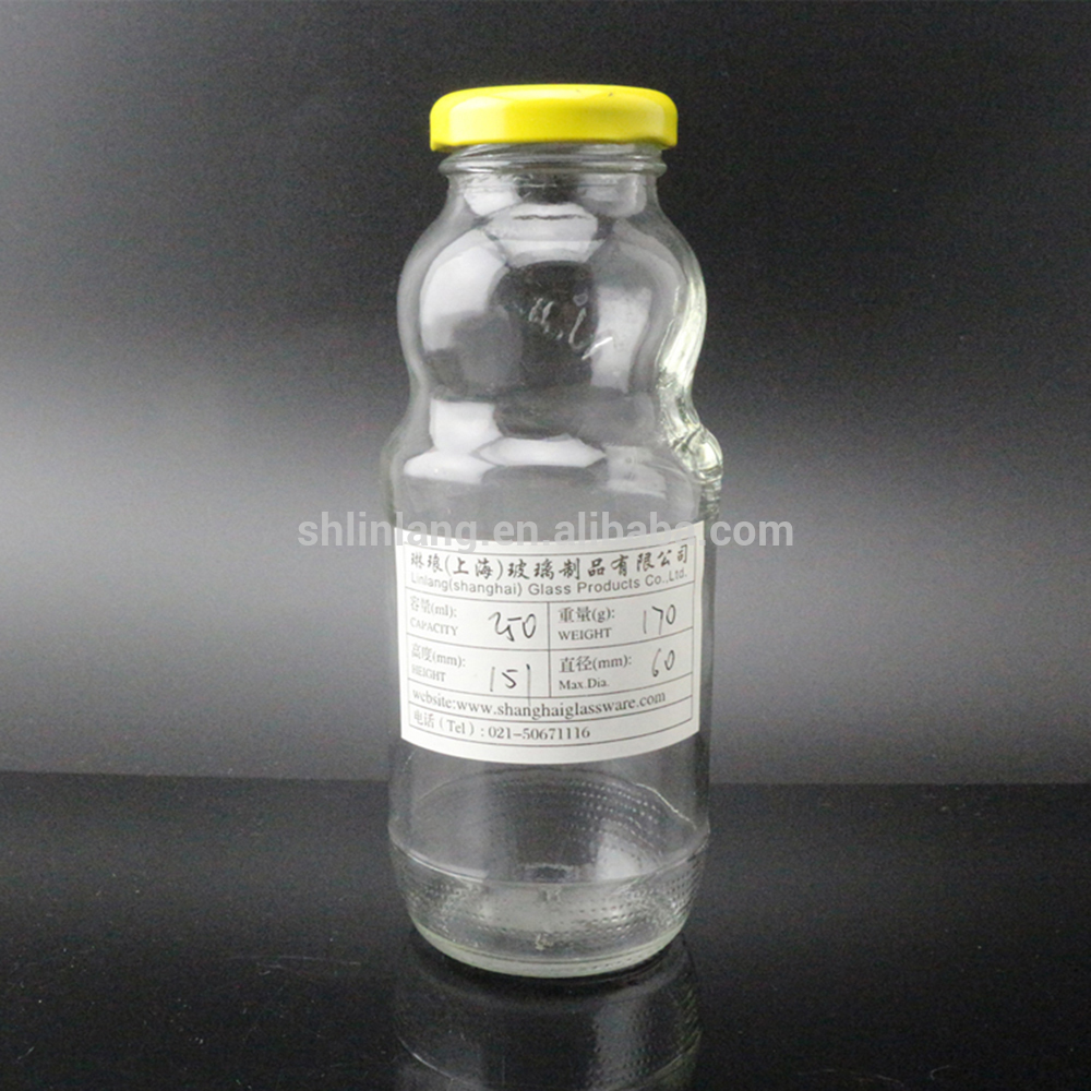 glas saft flaska med färgglada lock 250ml