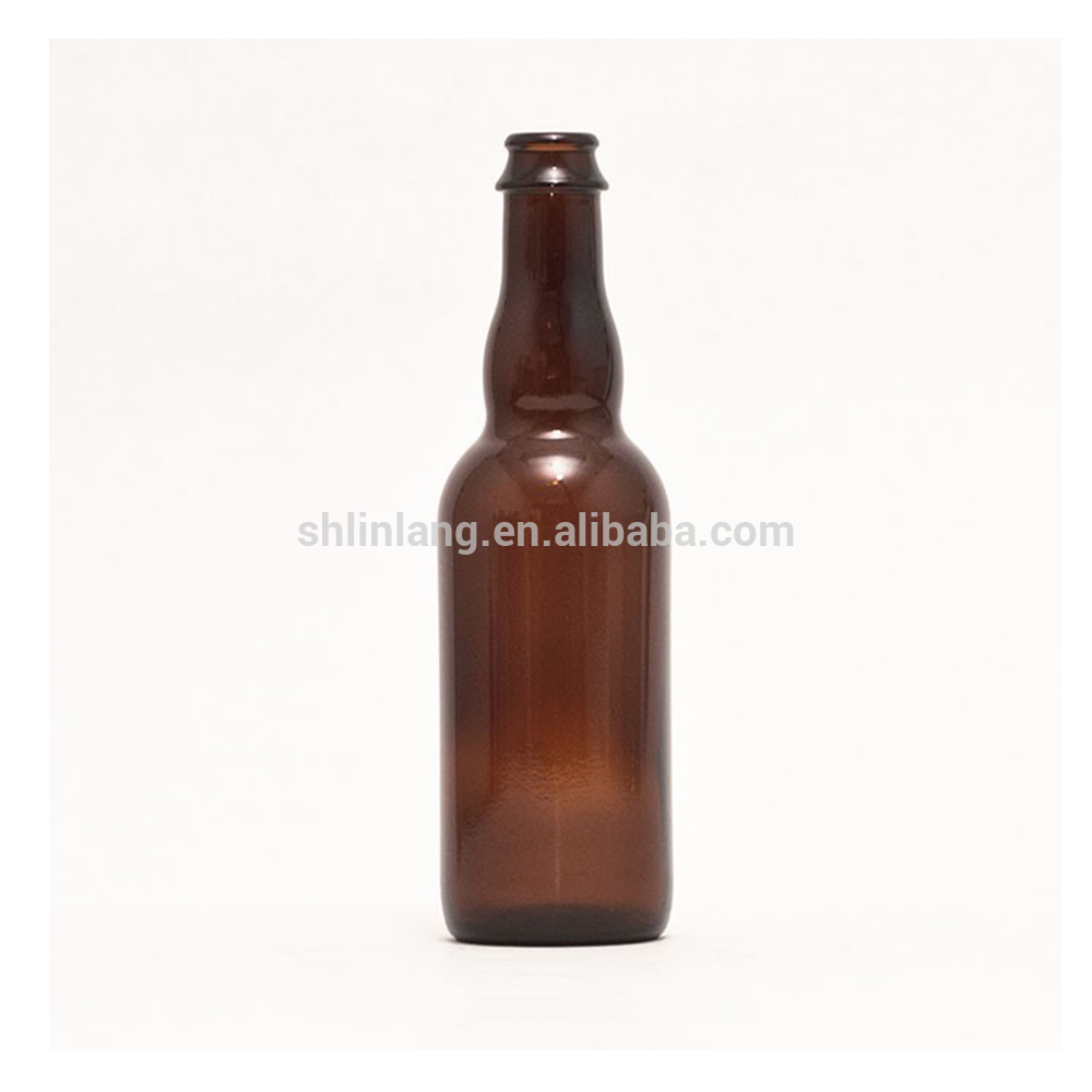 Shanghai Linlang Shape beljîkî Wholesale bi standard 26mm cap taca beer amber 375ml weight şûşeyek