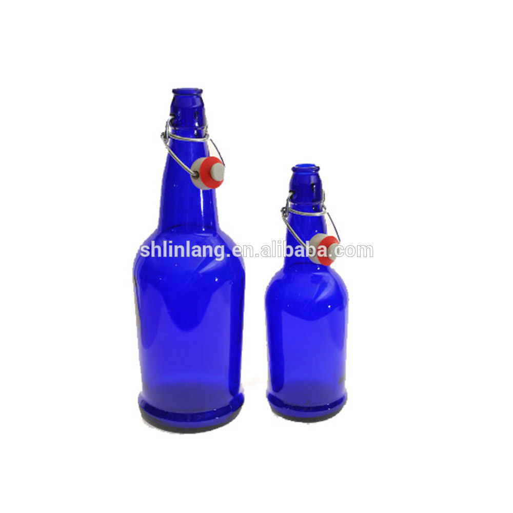 Linlang venda quente de auga mineral botellas botella de vidro azul