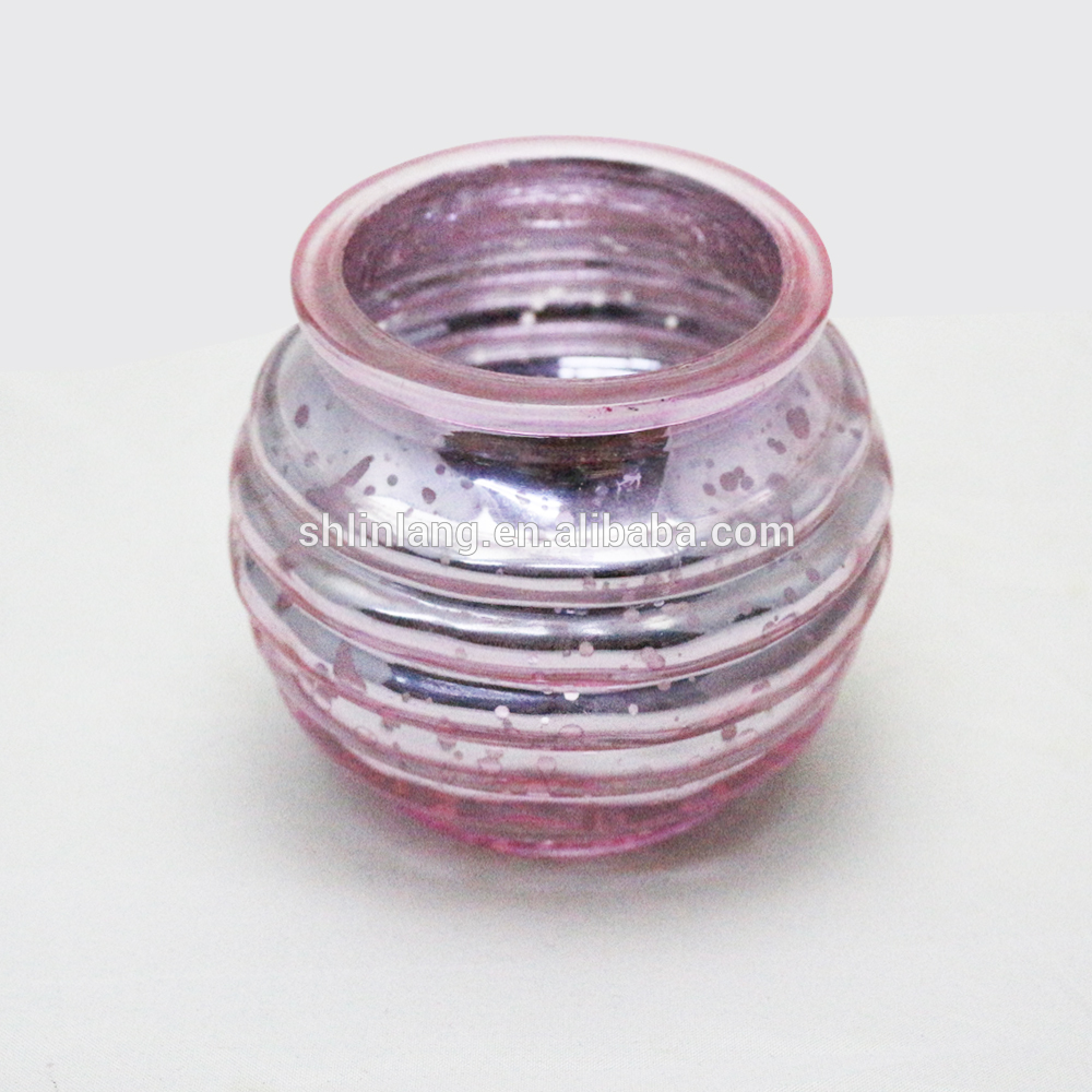 round pink color glass candle holder with screw thread