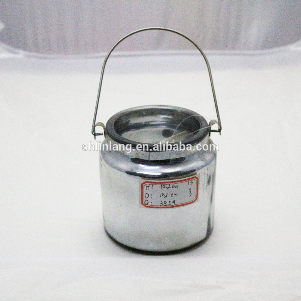 silver plating glass candle holder with decorative metal handle