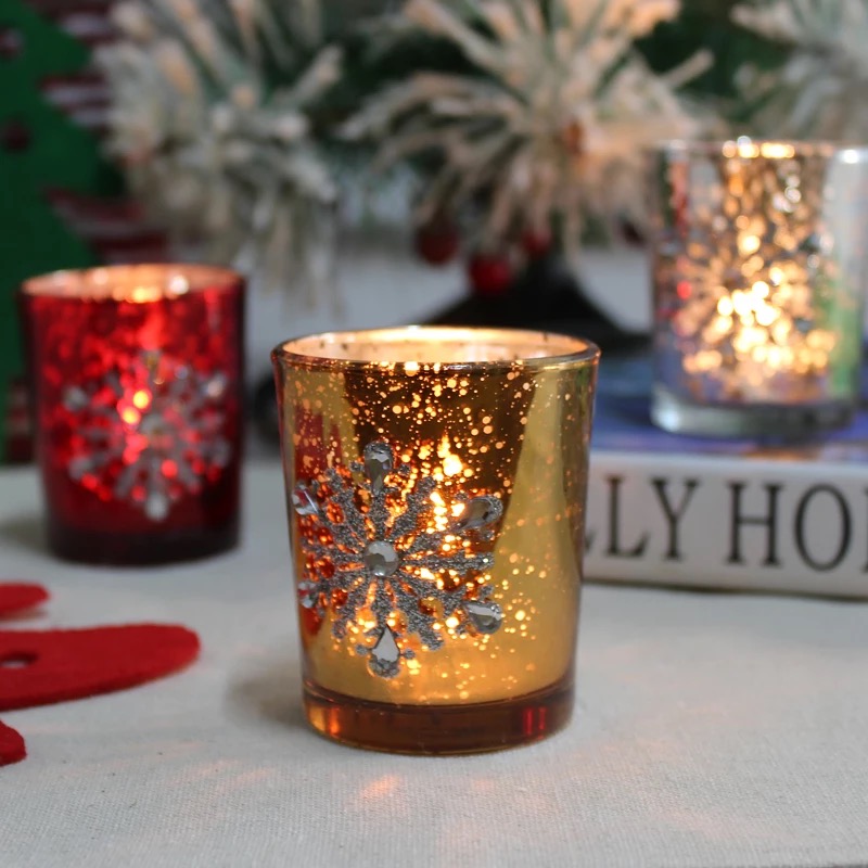 Shanghai Linlang vairumtirdzniecība Ziemassvētku svece īpašnieks Zelta Tealight Candle Holder Mercury Stikla Votive Candle Holder