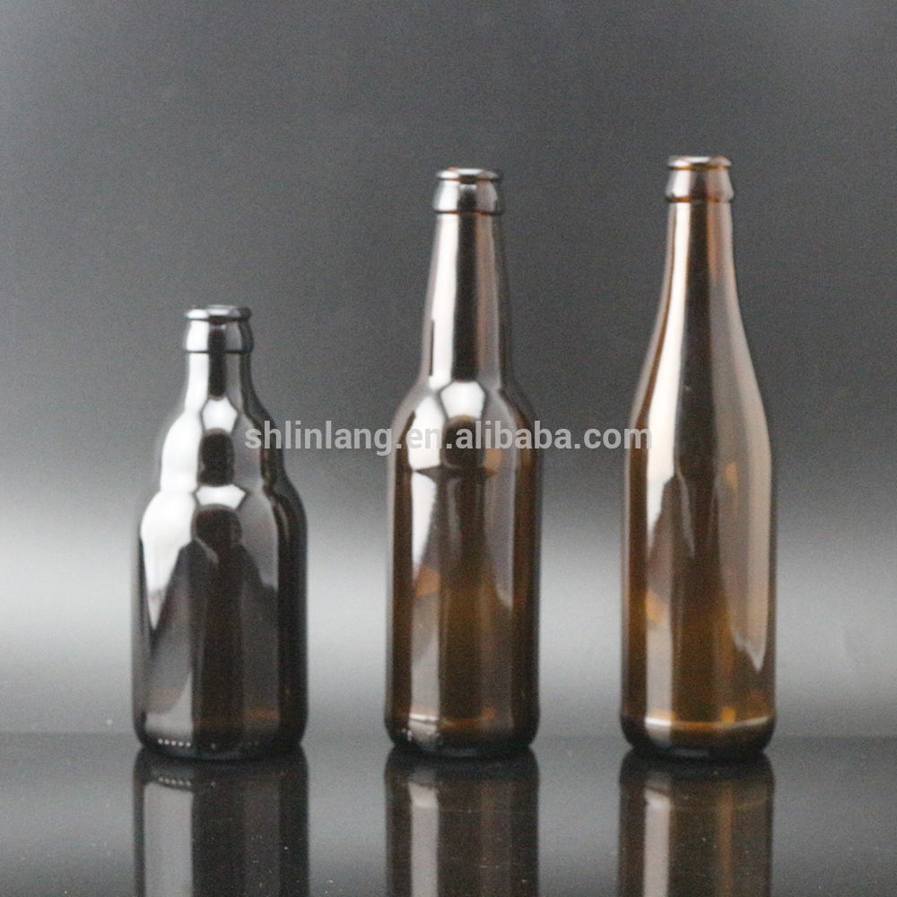 Shanghai Linlang Factory Price Amber Beer Glass Bottle 330ml 500ml 640ml with pry off crown cap