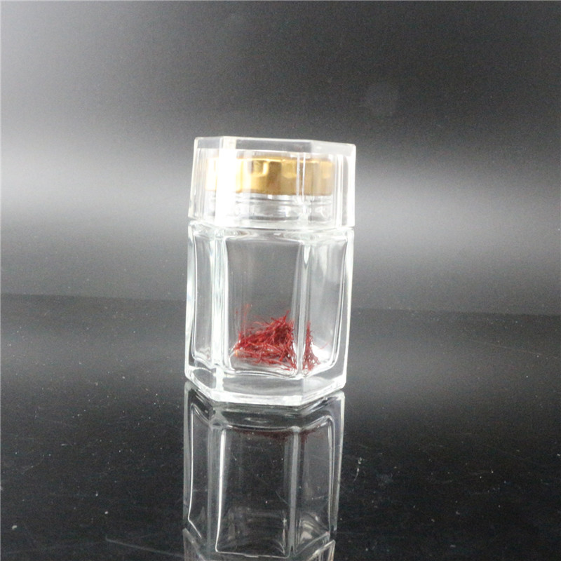 Linlang shanghai factory glassware products saffron bottle with metal and PVC cap