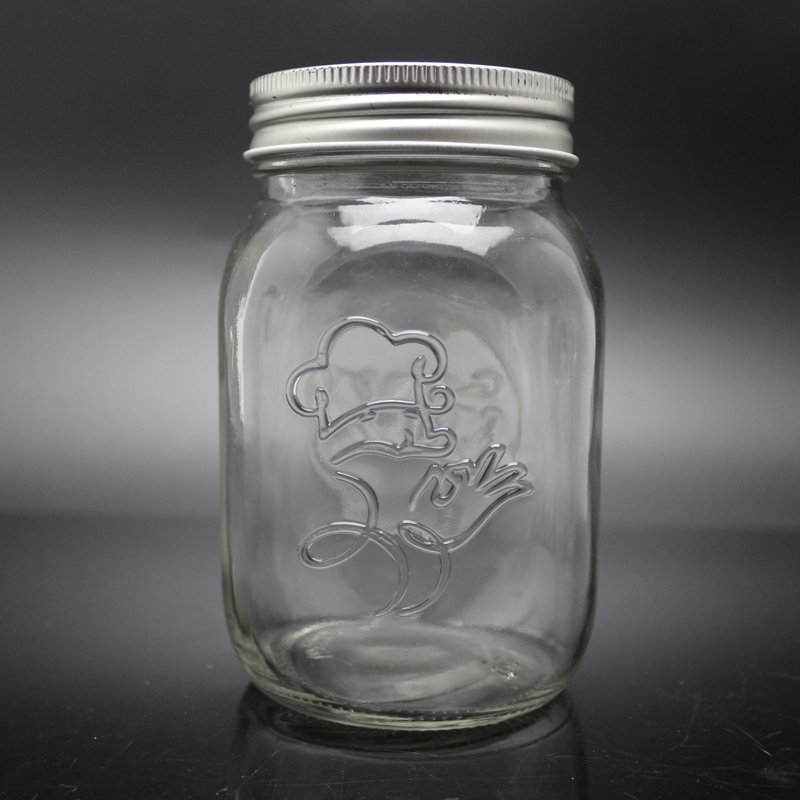 New arrival Custom Made 18oz Round Shape Logo Embossed Large Glass Mason jar Wholesale